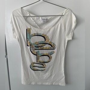 Bebe White Graphic Tee Rhinestones